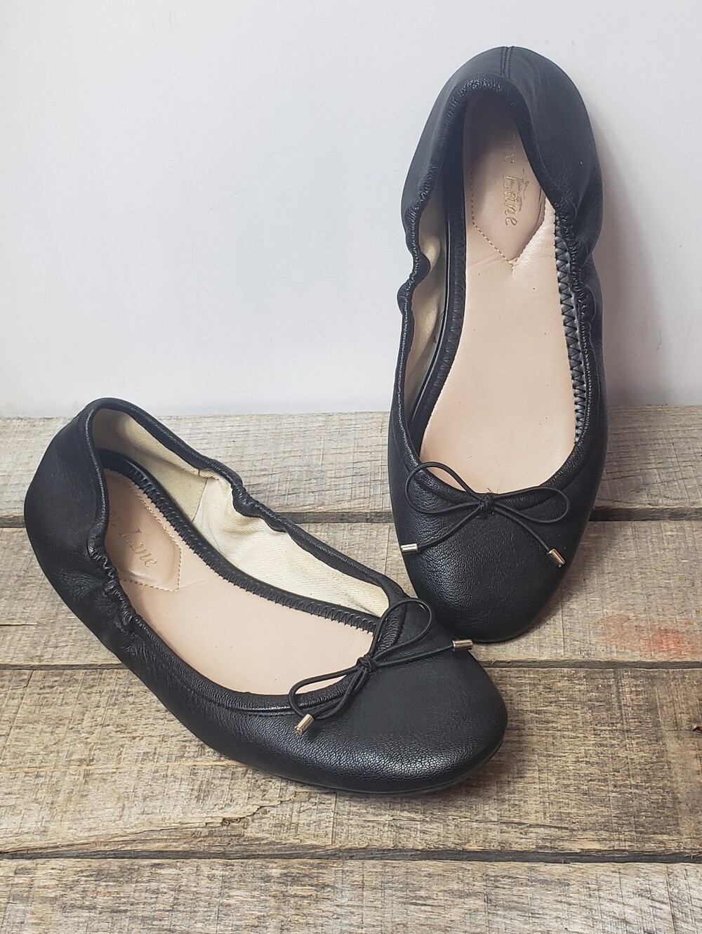 ESSEX LANE Black Leather Slip-On Ballet Flats 7.5